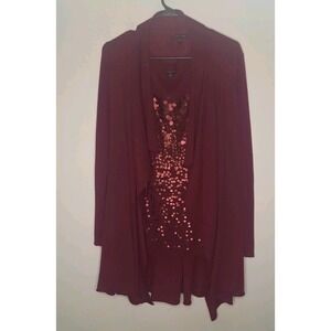 Eileen Fisher 100% Merino Wool Set Cardigan Sleeveless Top Small Burgundy Flaw